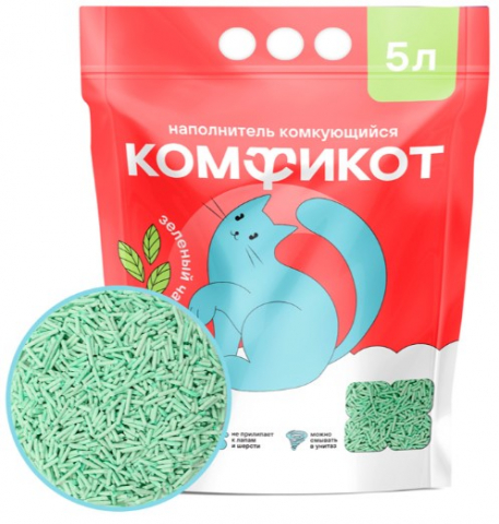 Наполнитель комкующийся «Комфикот» Tofu 5 л (2,3 кг), «Зеленый чай» Наполнитель комкующийся «Комфикот» Tofu 5 л (2,3 кг), «Зеленый чай»