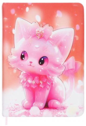 Книжка записная детская 3D «Кошка» (ПВХ-обложка), 124*177 мм, 96 л., линия, с закладкой-ляссе (розовый фон)