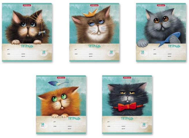 Тетрадь школьная А5, 18 л. на скобе ErichKrause Funny Cats 170×203 мм, линия, ассорти Тетрадь школьная А5, 18 л. на скобе ErichKrause Funny Cats 170×203 мм, линия, ассорти