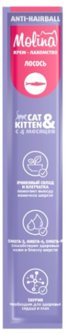 Лакомство для кошек Molina 144 г, с лососем (для выведения шерсти)