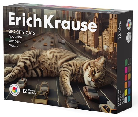 Гуашь ErichKrause 12 цветов×20 мл, Big City Cats