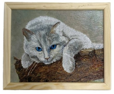 Картина White Cat (Джонс А.С.), 18*24 см, картон, масло (живопись)