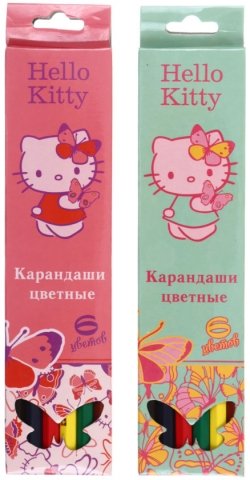 Карандаши цветные Hello Kitty 6 цветов, длина 175 мм, ассорти