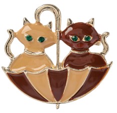 Брошь «Кошки в зонте» (осенняя), 3,6 см, цвет коричневый в золоте